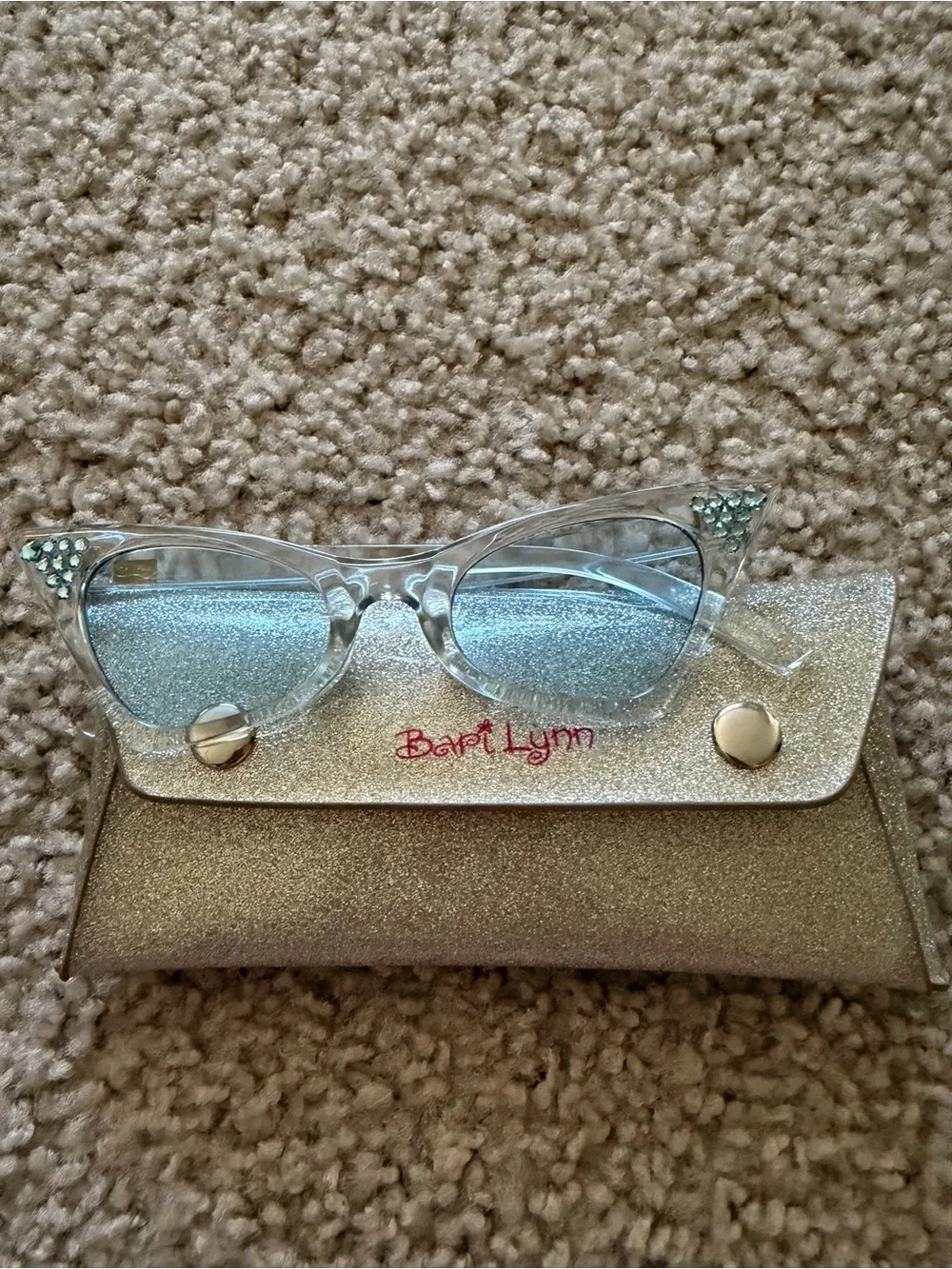 Bari Lynn Clear Cat Eye Sunglasses with Light Blue Lenses